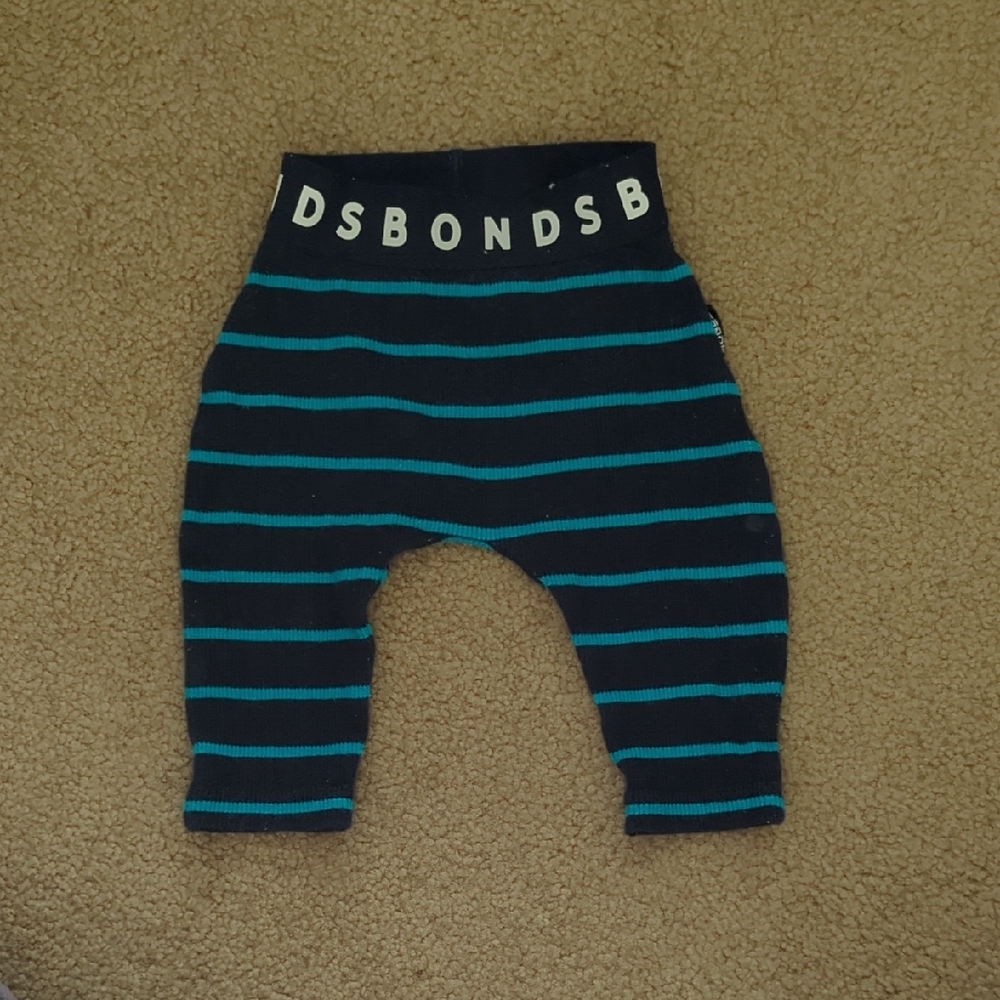 Newborn Bonds Navy and Teal Striped Leggings